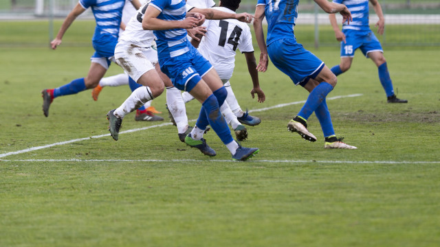 Soccer football players  team competition in the sport stadium